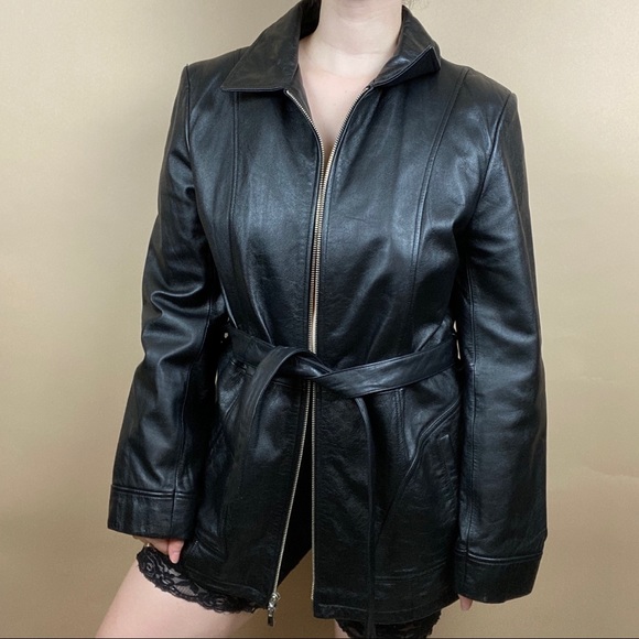 Vintage 80’s Wilsons 100% Leather Trench Coat - Picture 2 of 14